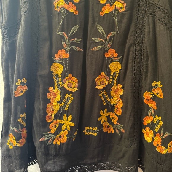 Free People Victorian Embroidered Dress Black Orange - Picture 5 of 8